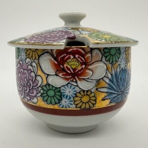Vintage Japan Made KUTANI Hand Painted Floral Porcelain Jar with Lid